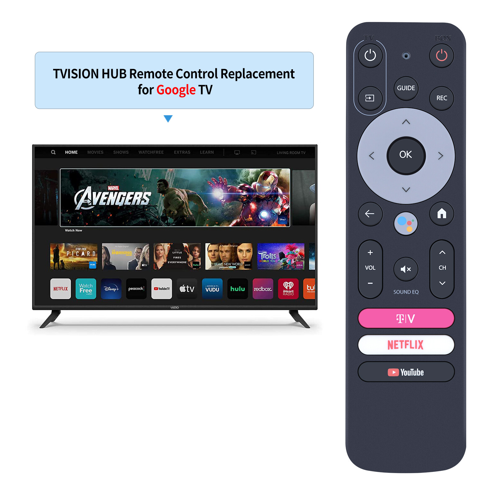 New TVision Remote For TVision HUB Google TV Replacement Remote Control