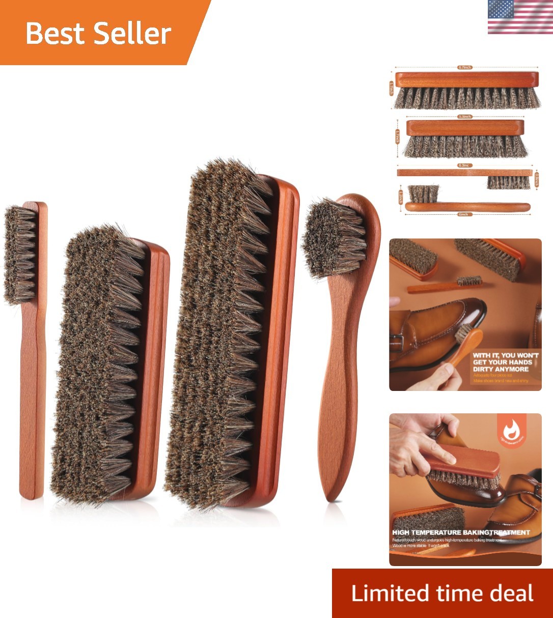 Professional Leather Shoe Brush Set - 4 Durable Brushes for Flawless Shine