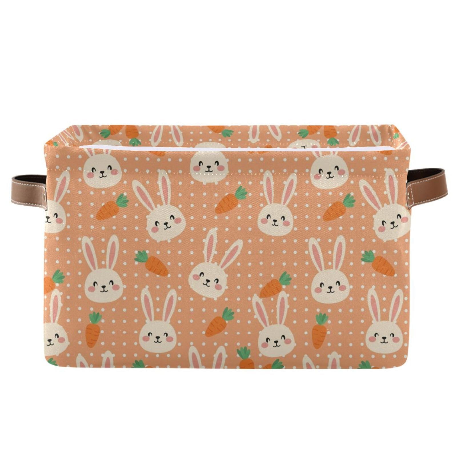 Cute Rabbits Carrots Orange Storage Basket Bins Sturdy Storage Organizer Bins...