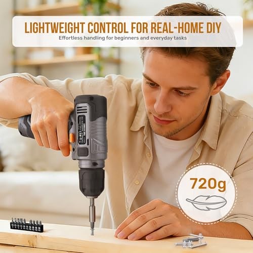 8V Cordless Drill Set & Home Tool Kit – USB Rechargeable 47-Piece Gray