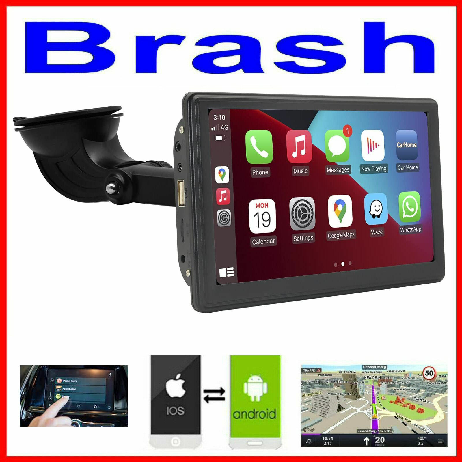 PORTABLE 7" WIRELESS APPLE CARPLAY / ANDROID AUTO REVERSING CAMERA SUITS  ARBATH