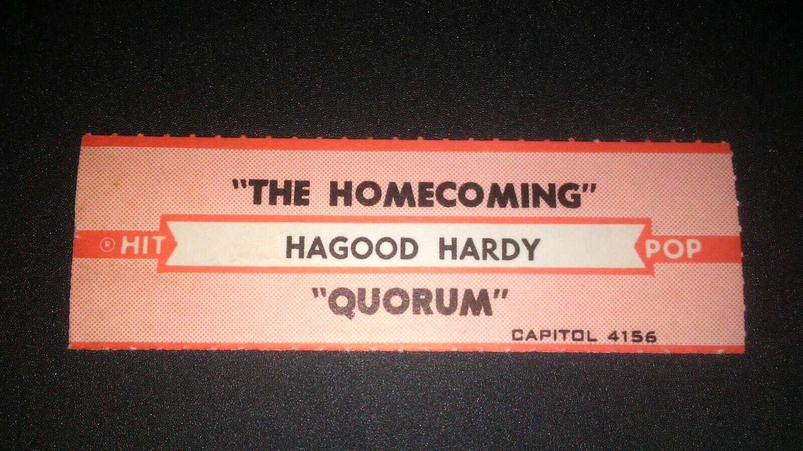 JUKEBOX STRIP (1) HARGOOD HARDY The Homecoming/Quorum  45 L@@K!