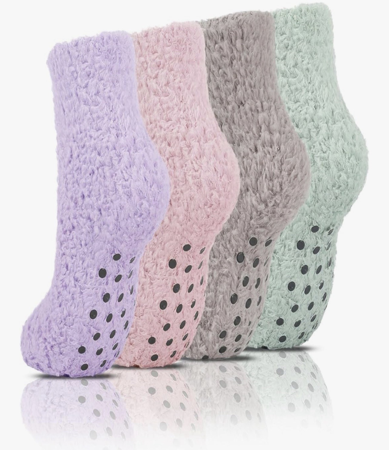 4-pk Non Slip Hospital Socks with Grips for Women Winter Warm Cozy Fuzzy Slipper