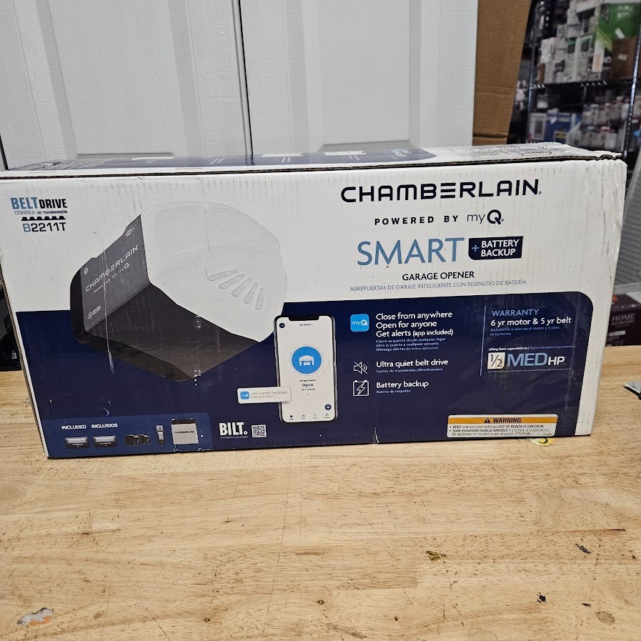 Chamberlain B2211T 1/2 HP Smart Quiet Belt Drive Garage Door Opener W/ Battery