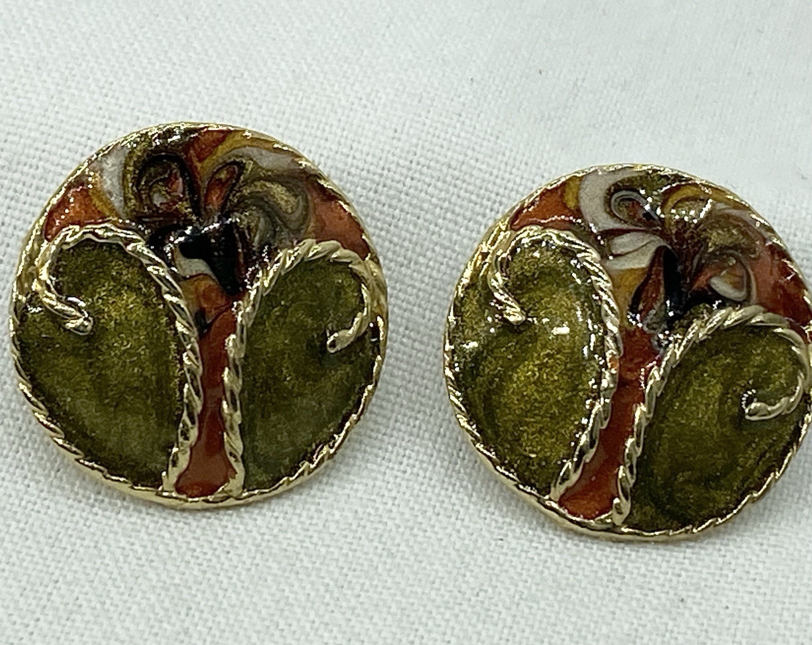 Pair Of Made In USA Pierced Enamel Cloisonné Like Earrings Unique Statement