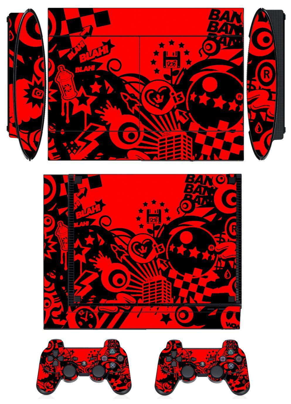 Skin Sticker PS3 PlayStation 3 Super Slim & 2 controller skins Red Passion Q067