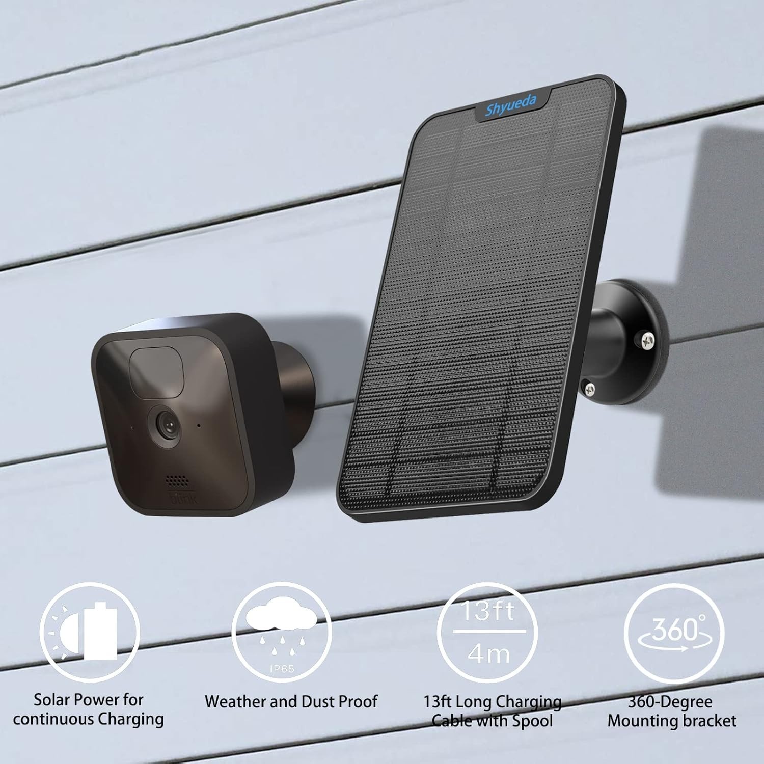 Waterproof Solar Panel for Blink 3rd Gen/XT/XT2 Camera - Quick Charge
