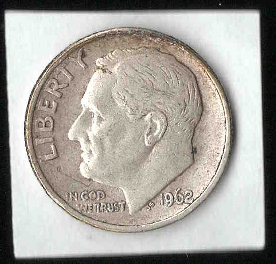 1962 ROOSEVELT Dime - United States 0.10 USA 10 Cents 10C - 90% Percent Silver a