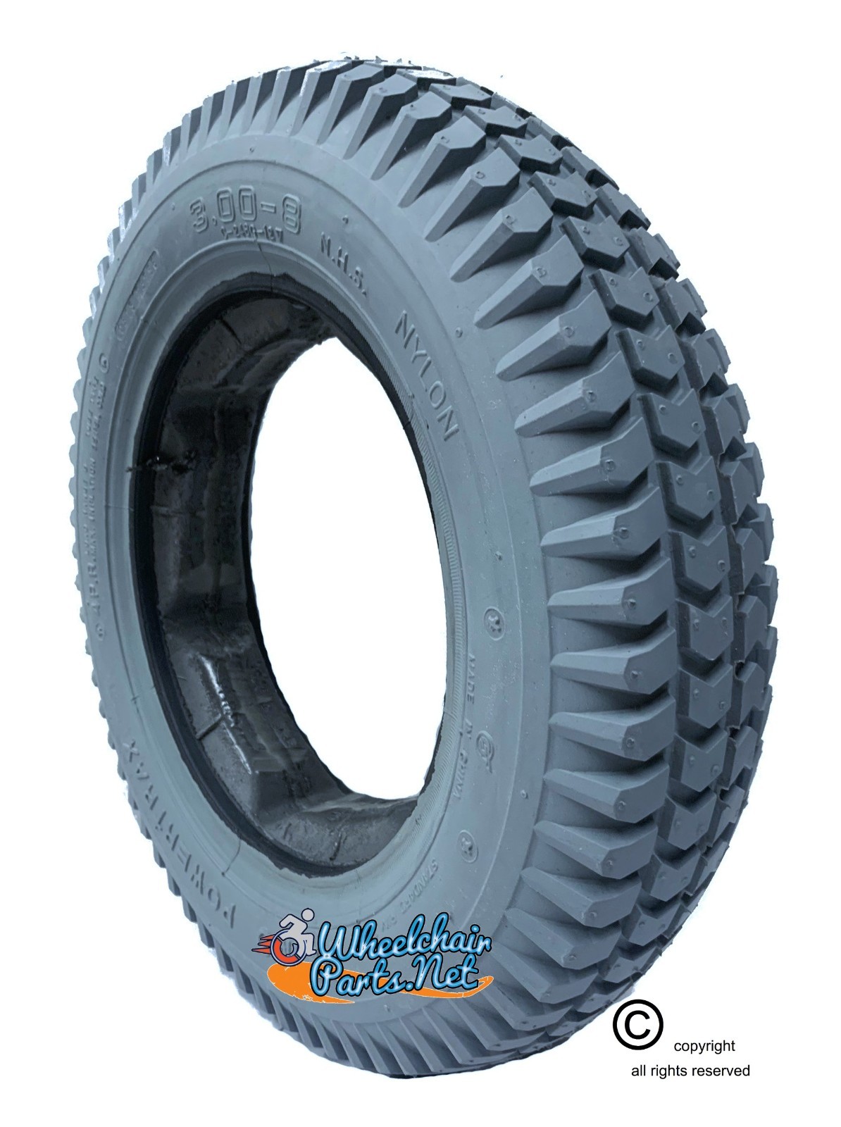 14 X 3" (3.00-8) FOAM FILLED TIRE WITH STAR KEYWAY TAB (F085-2). FITS PRIDE RIMS