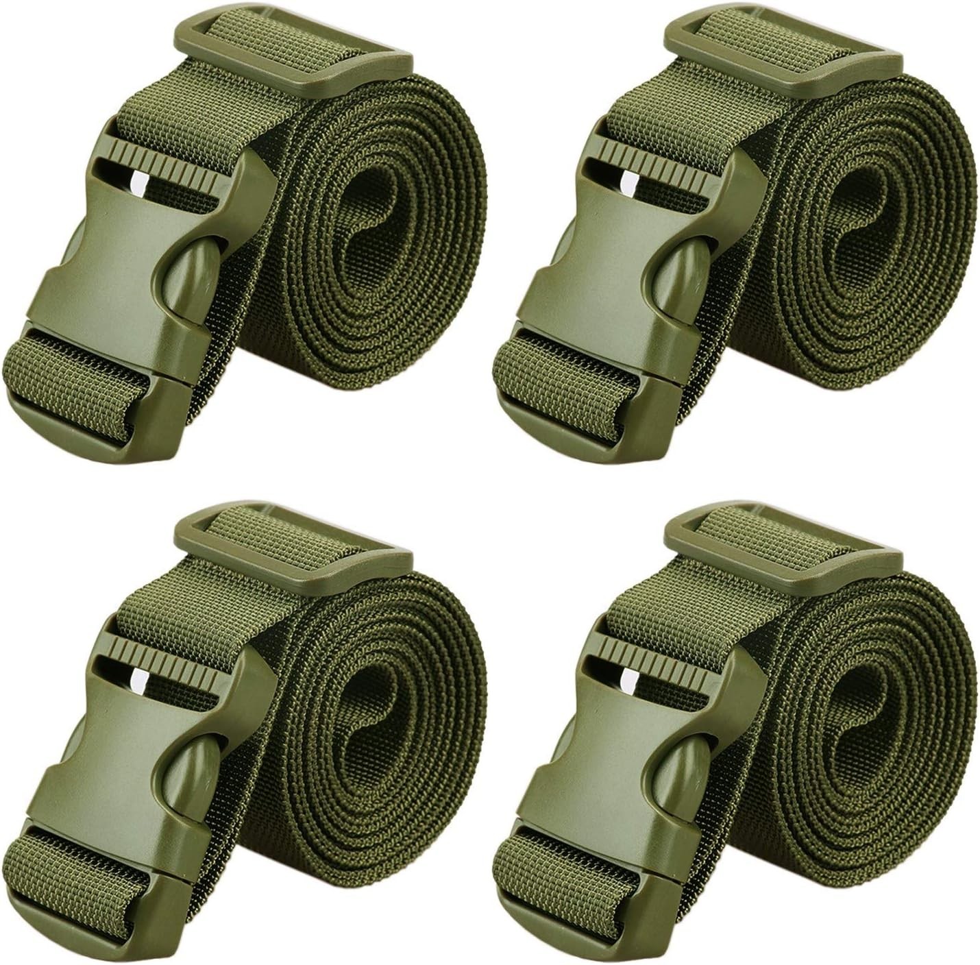 1.5" Utility Straps with Buckle Adjustable, 4-Pack (Army Green, 9.5 feet Long