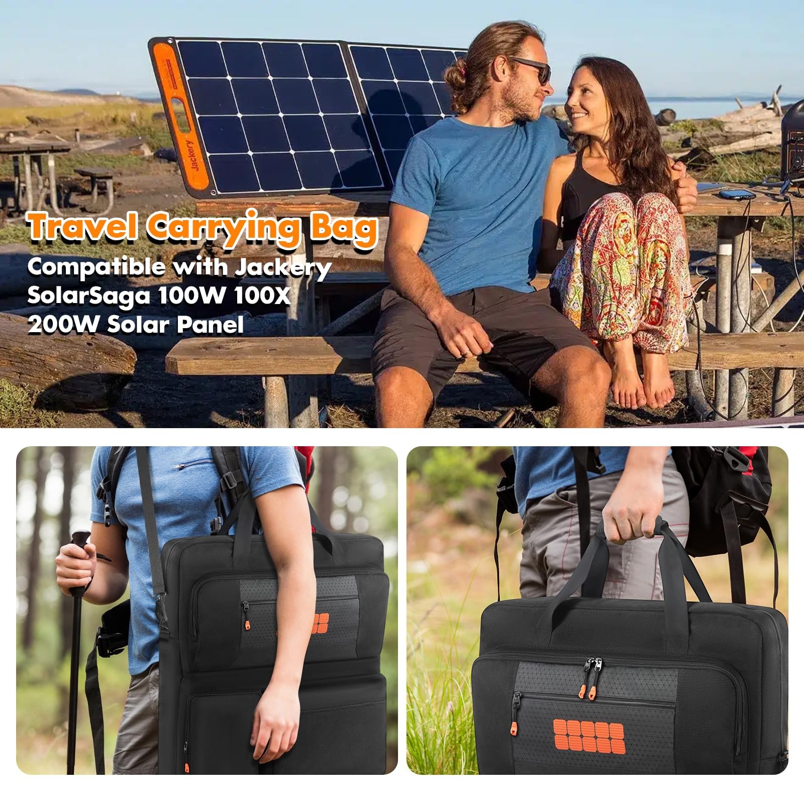 Padded Solar Panel Carrying Case Compatible with Jackery Black+Orange