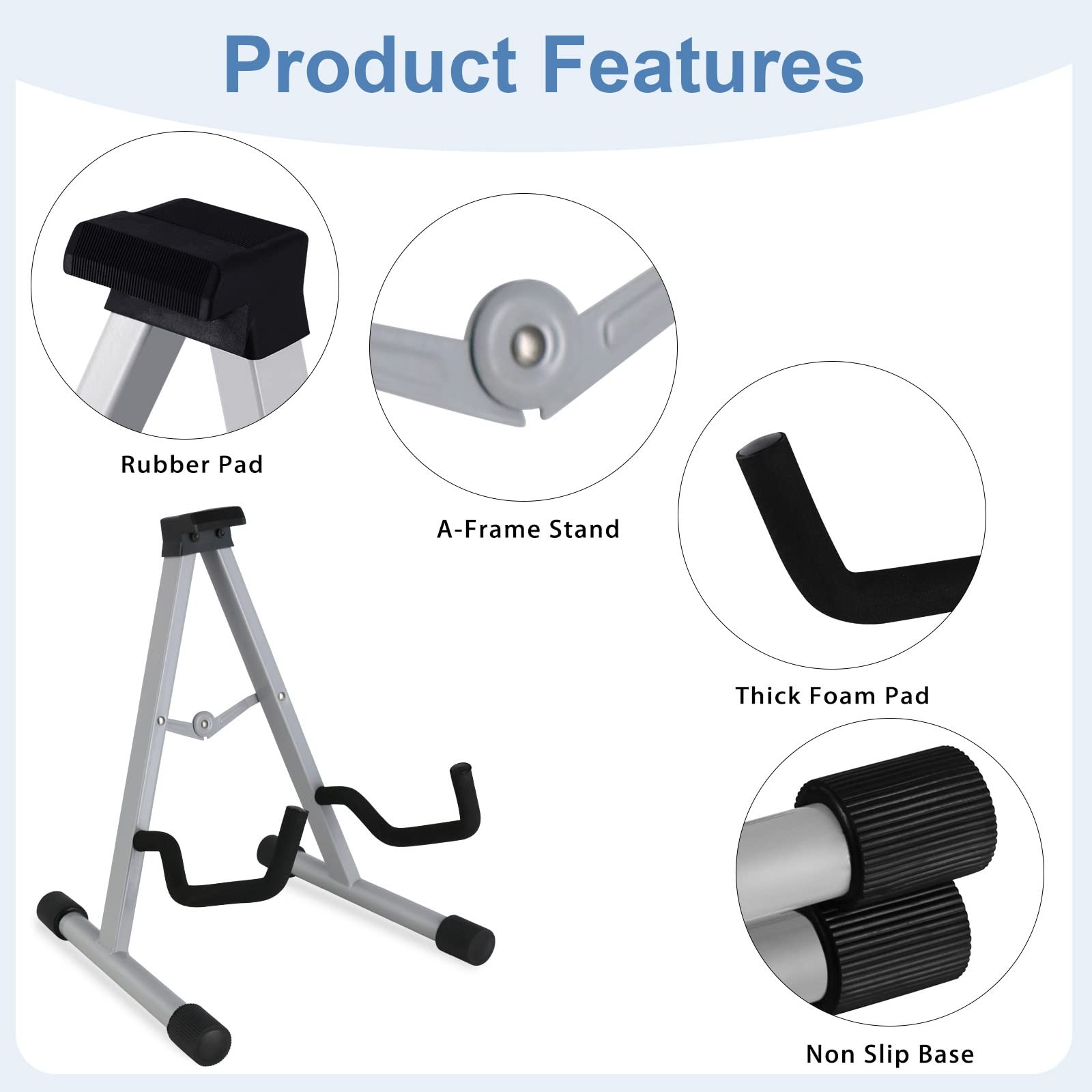 A Frame Portable Foldable Guitar Stand, Adjustable for Multiple Instruments: ...