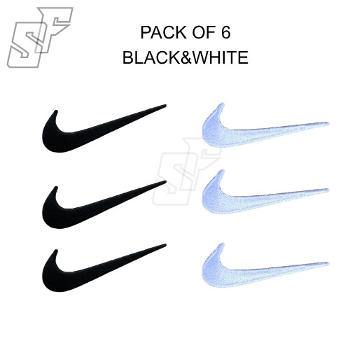 Swoosh 2.5" Black & White Embroidered Swoosh Iron On Embroidery Patch Pack of 6