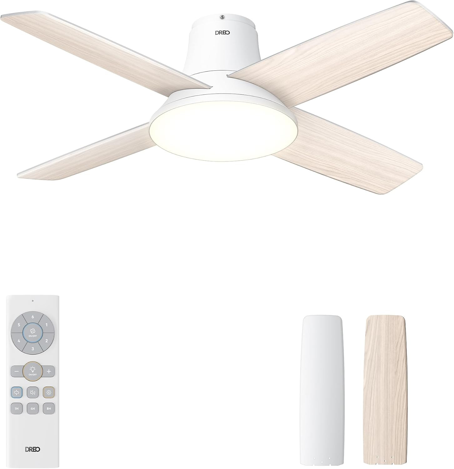 Ceiling Fans with Lights and Remote, 44 Inch Low Profile White Ceiling Fan, Reve