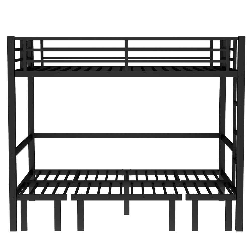 Full over Full Metal Bunk Bed - Pull-Out Lower Bunk (3 Sections) w/Safety Rails