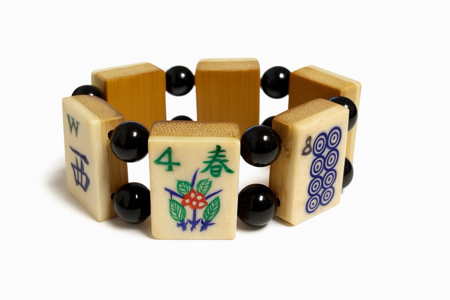 Vintage Bone & Bamboo Tile Mah Jongg Bracelet