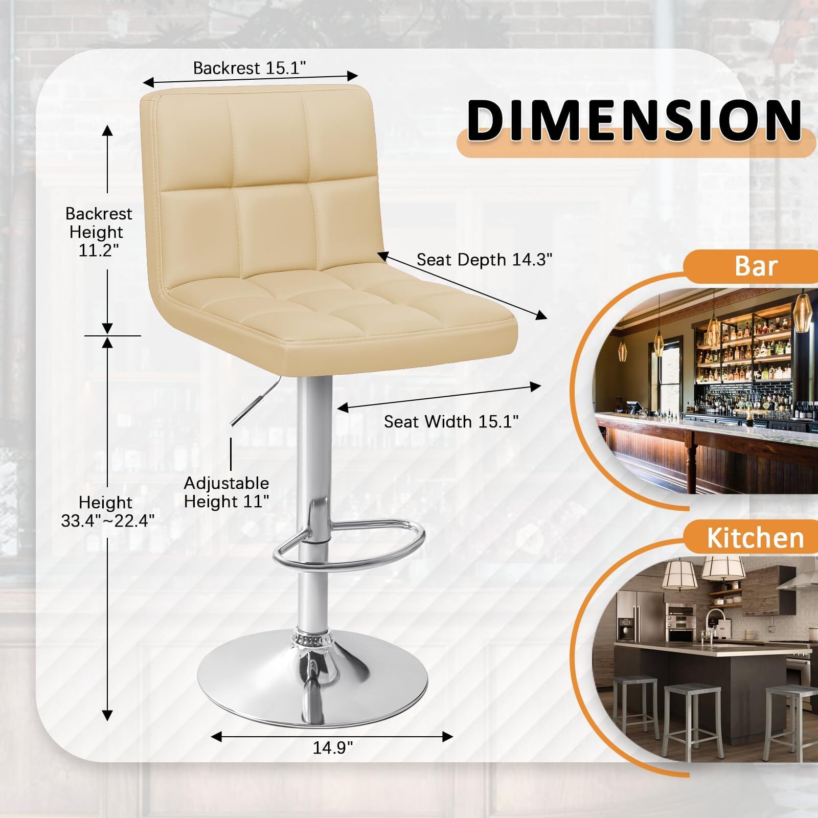 Homall Bar Stools Modern PU Leather Adjustable Swivel Barstools, Armless Hydraul