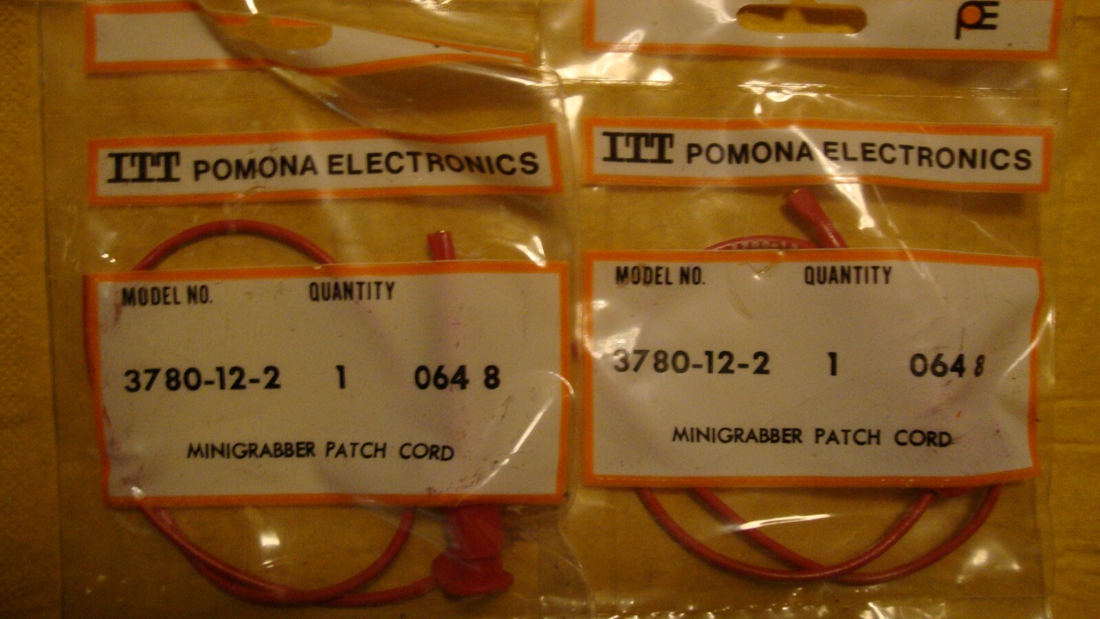 pomona  3780-12-2 mini grabber patch cord 12" (QTY.  2 RED CORDS)