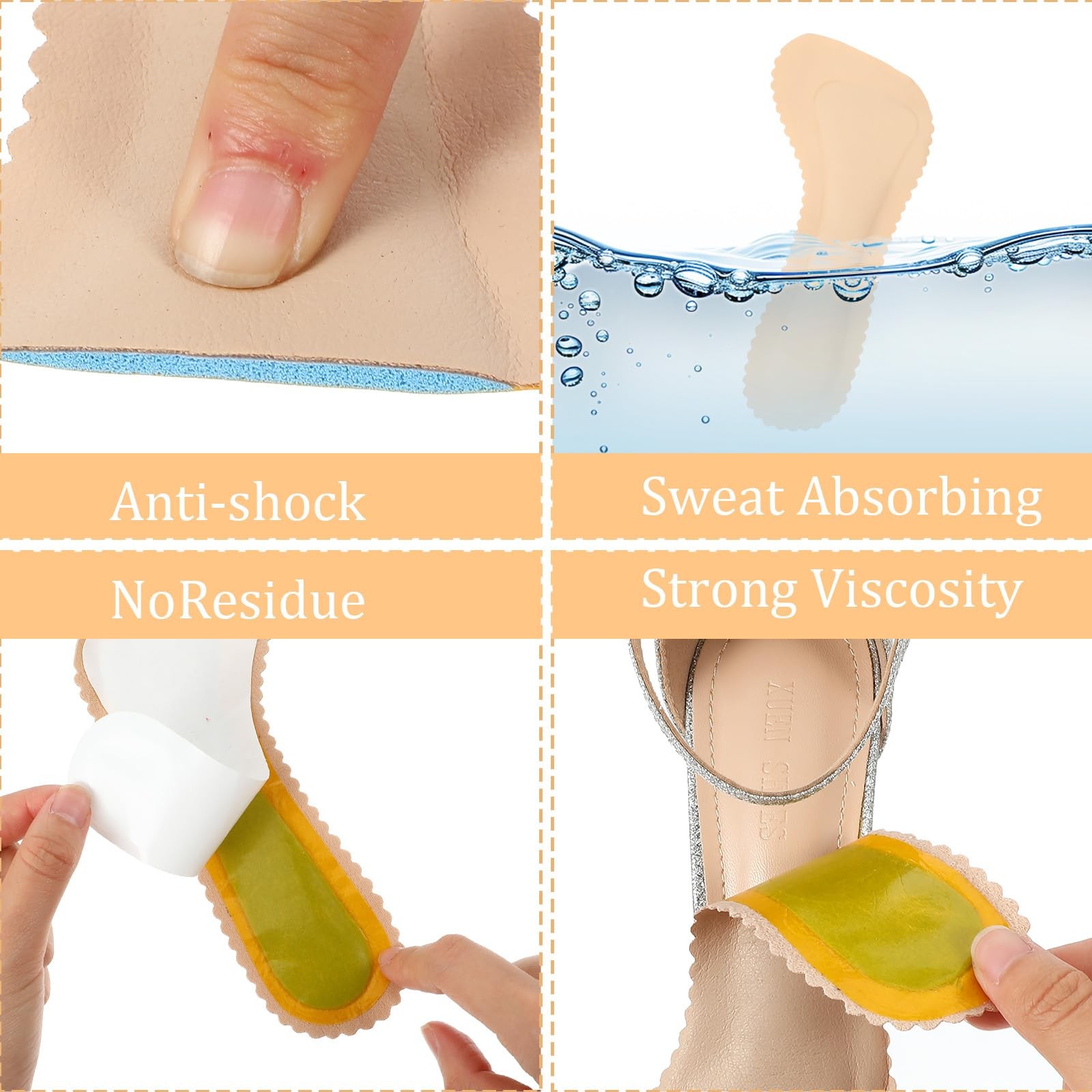 4 Pcs High Heel Cushion Inserts for Women 2 Pairs Gel Arch Support Insoles fo...