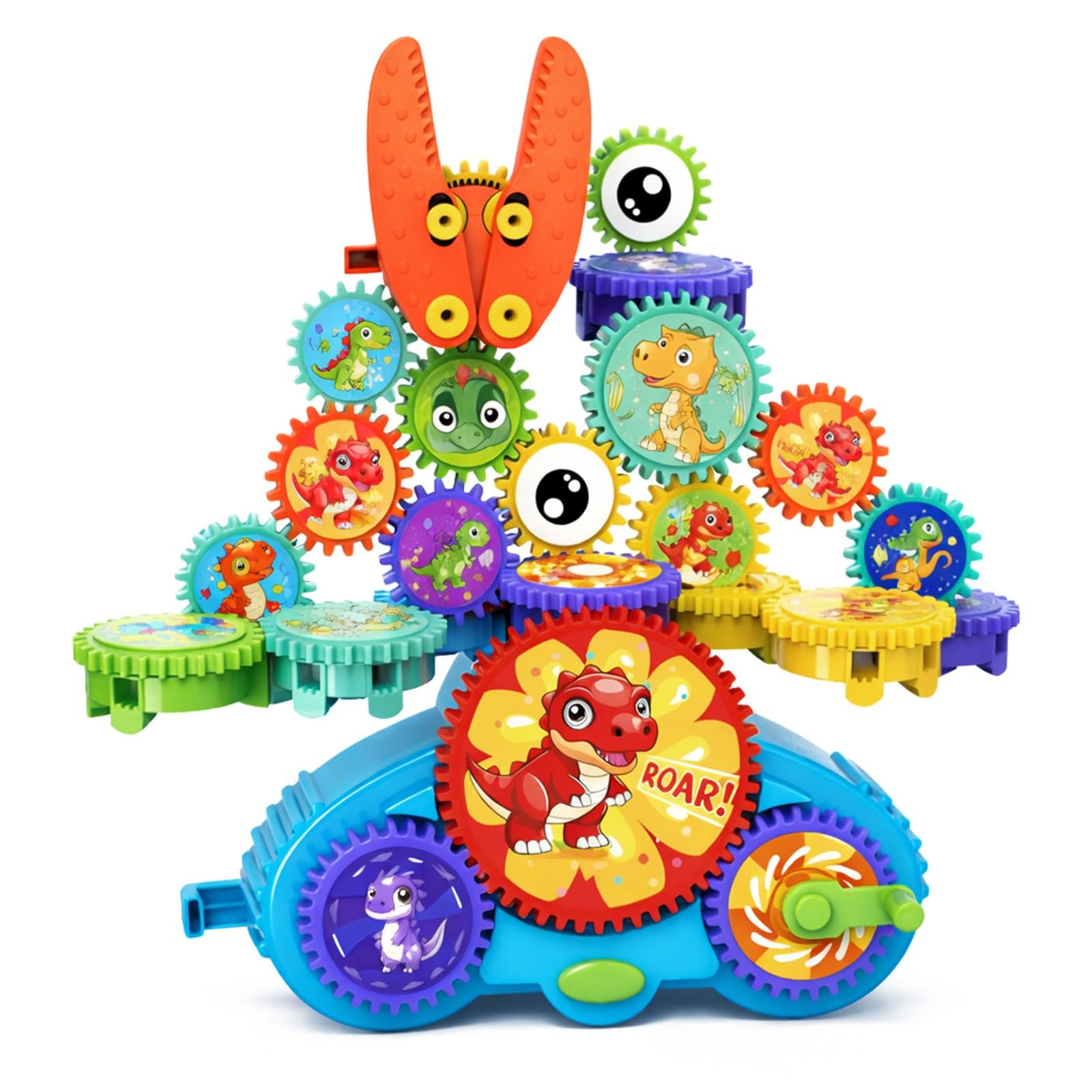ROHSCE Motorized Gear Building Blocks Toys, Electric Dinosaur Spinning Set...