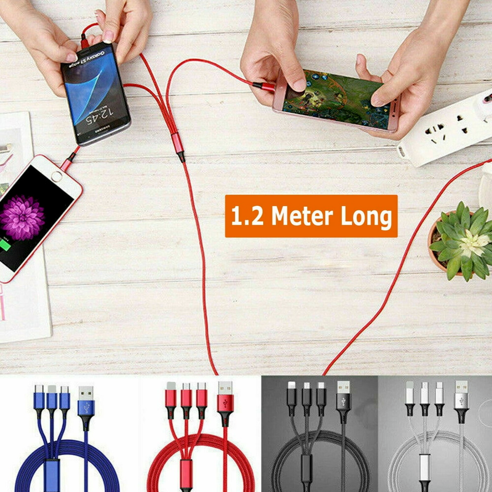 3 in 1 Fast USB Charging Cable Universal Multi Function Cell Phone Charger Cord
