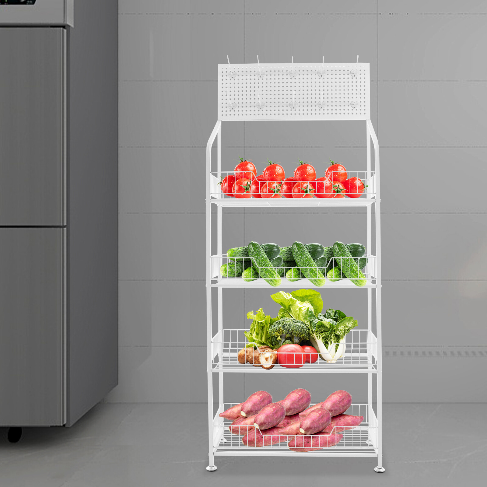Snack Rack Stand with Hooks 4 Tier Retail Display Rack Snack Display Organizer