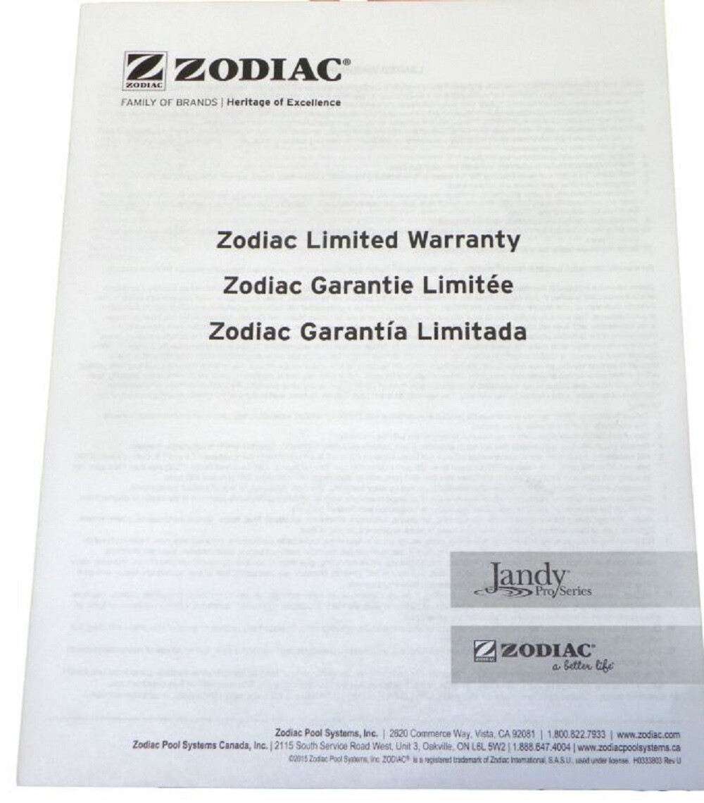 Jandy Pro Series Zodiac Limited Warranty Guide