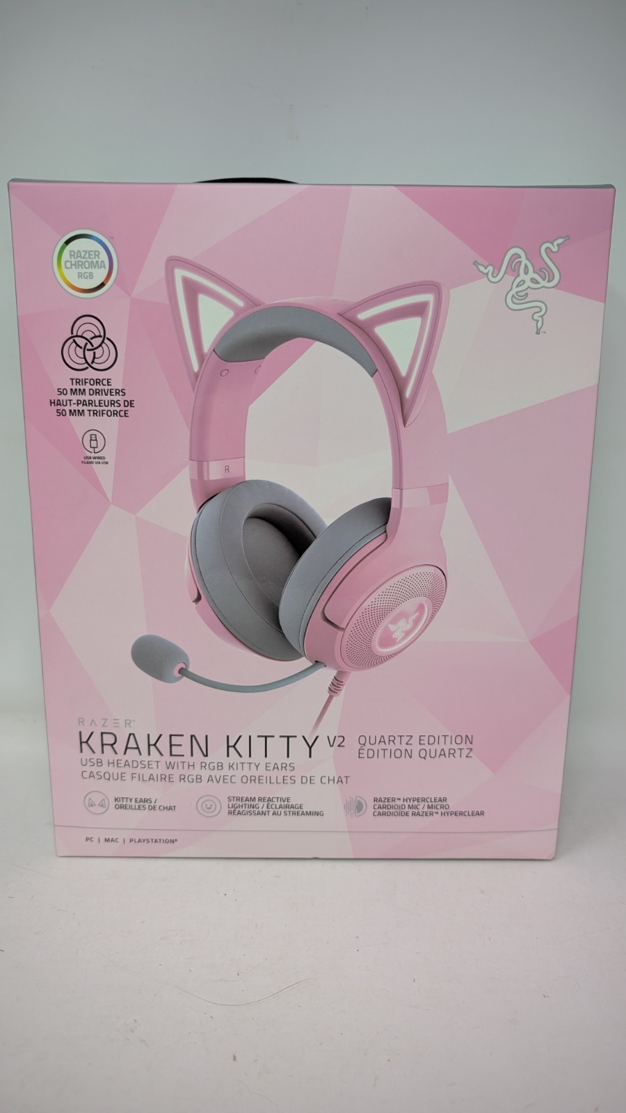Razer Kraken Kitty V2 Quartz Edition WIRED Gaming Headset Brand New Uses USB-A
