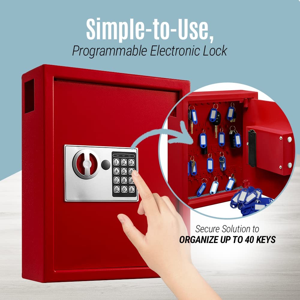Key Holder Wall Mount - 40-keys Lock Box with Code, Key Cabinet Wall Mount, V...