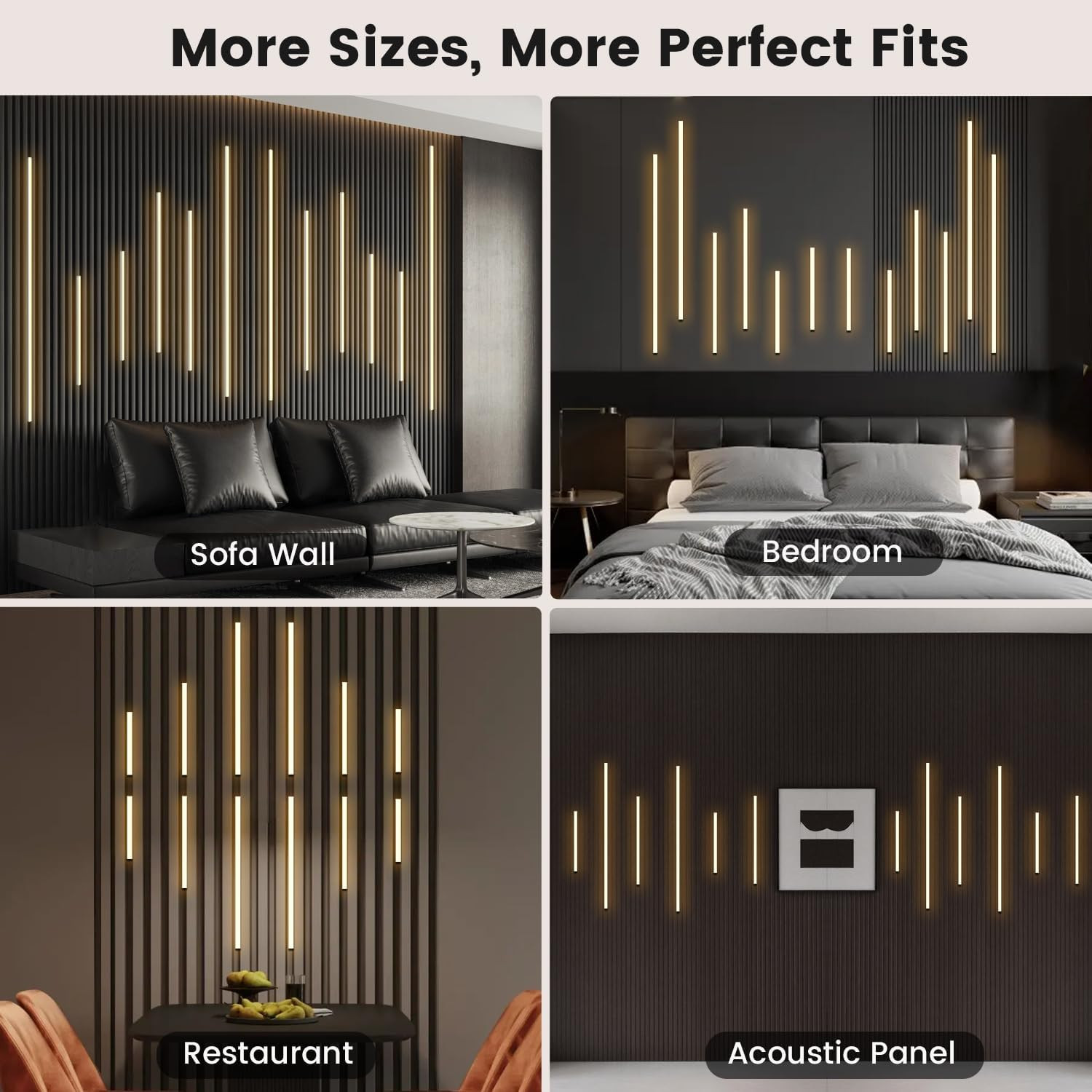 12Pcs Black Dimmable Slat Wall Lights with Smart Touch Switch