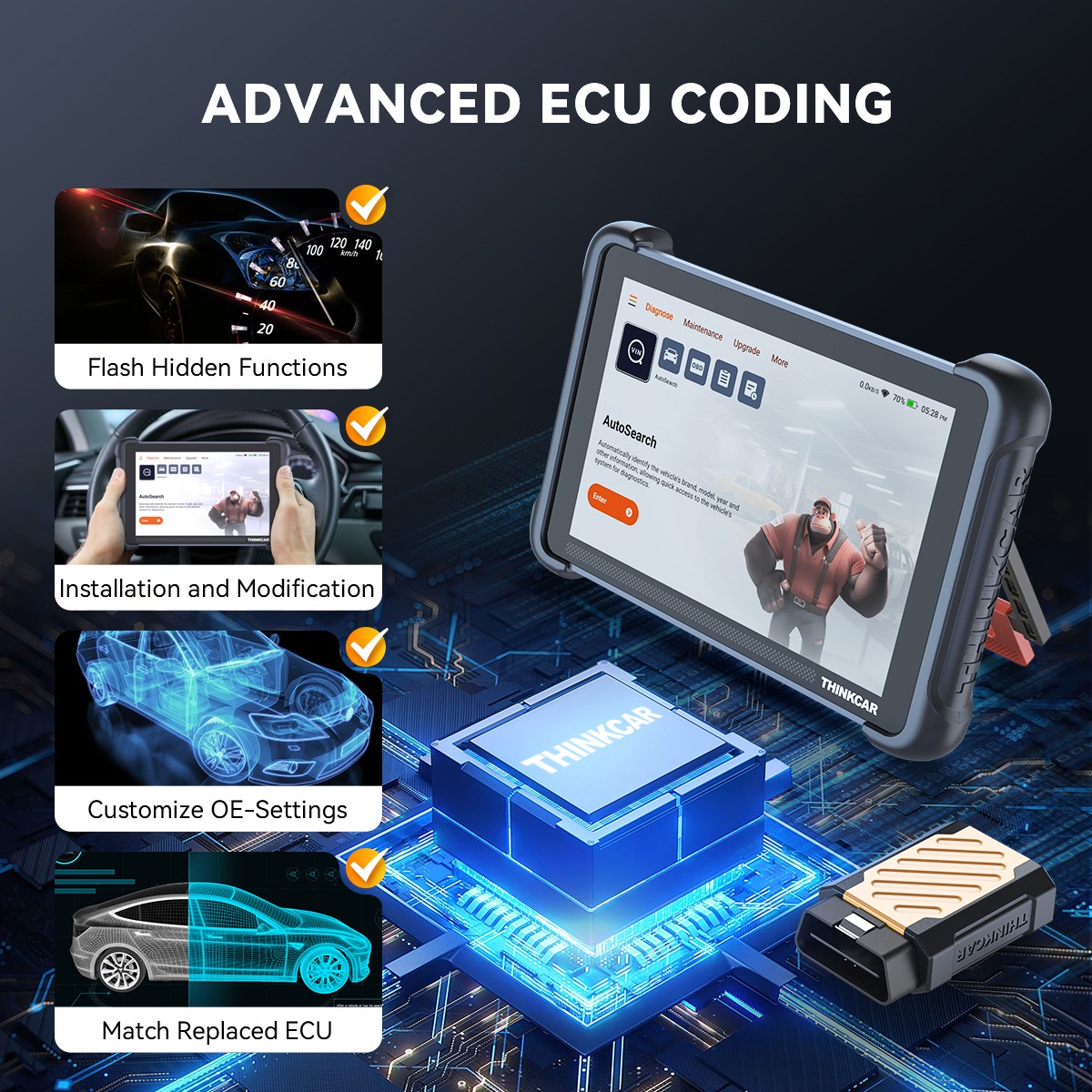 689BT ThinkCar Car Auto Diagnostic Tool OBD2 Scanner Bidirectional E~CU Coding