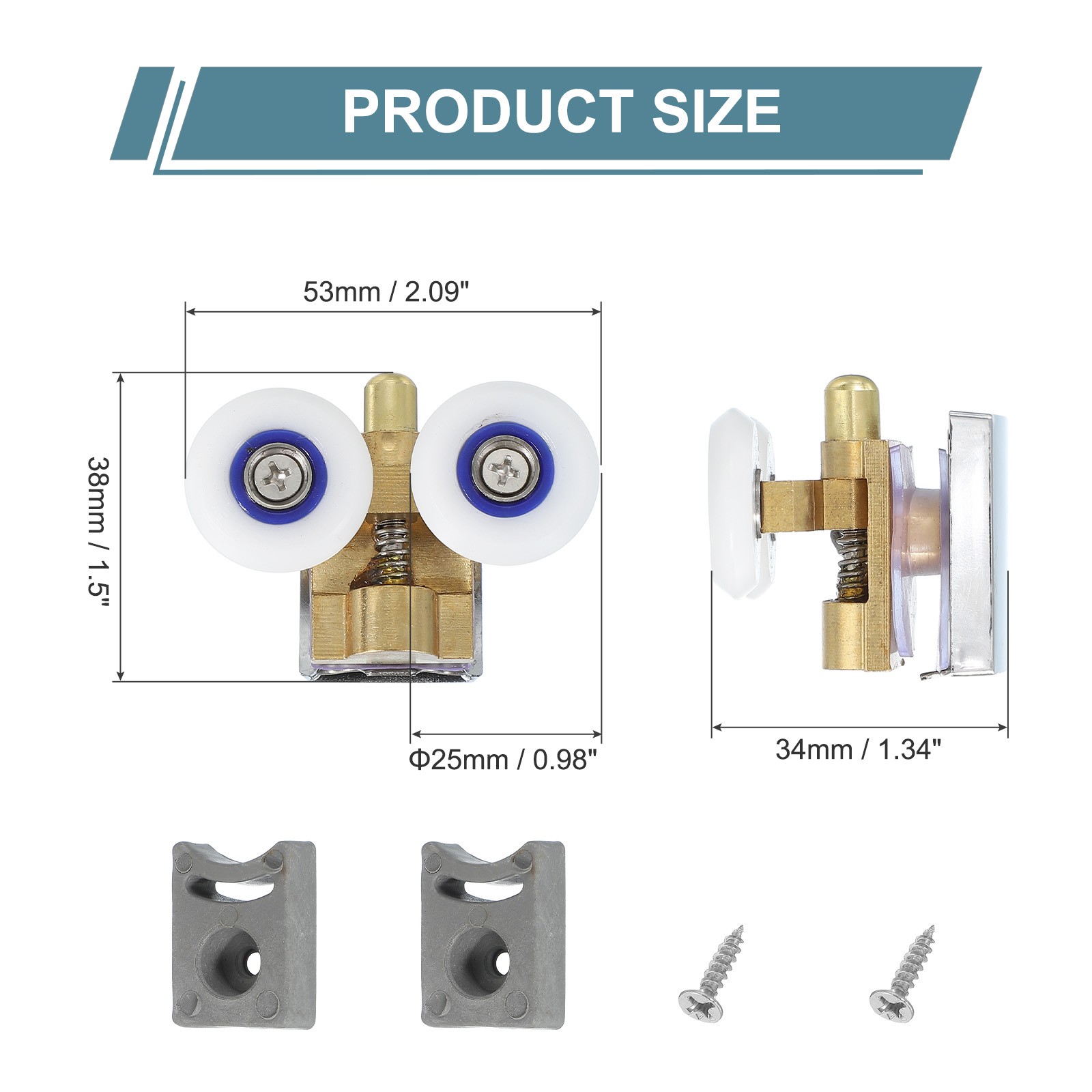 25mm Double Shower Door Rollers Copper Bottom Wheels Copper Tone