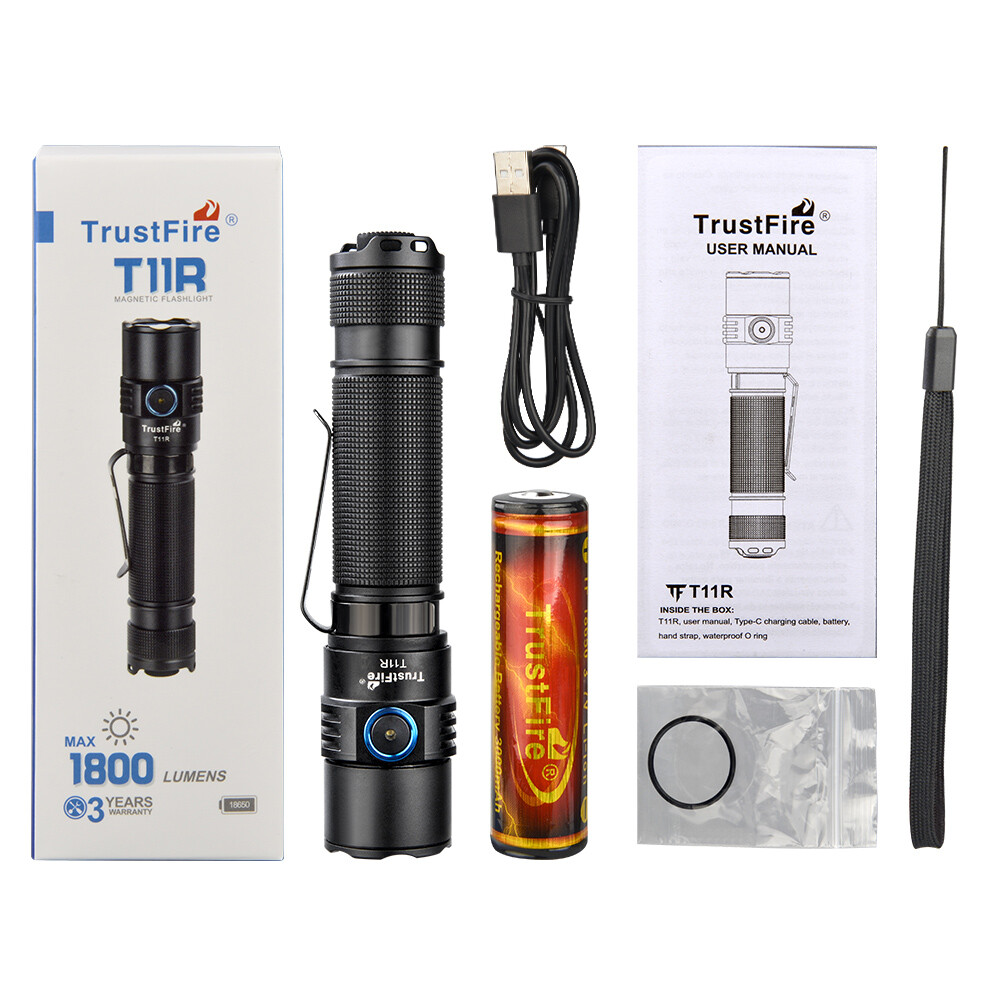 Trustfire T11R Tactical EDC Flashlight Type-c Rechargeable Torch 1800Lumen US