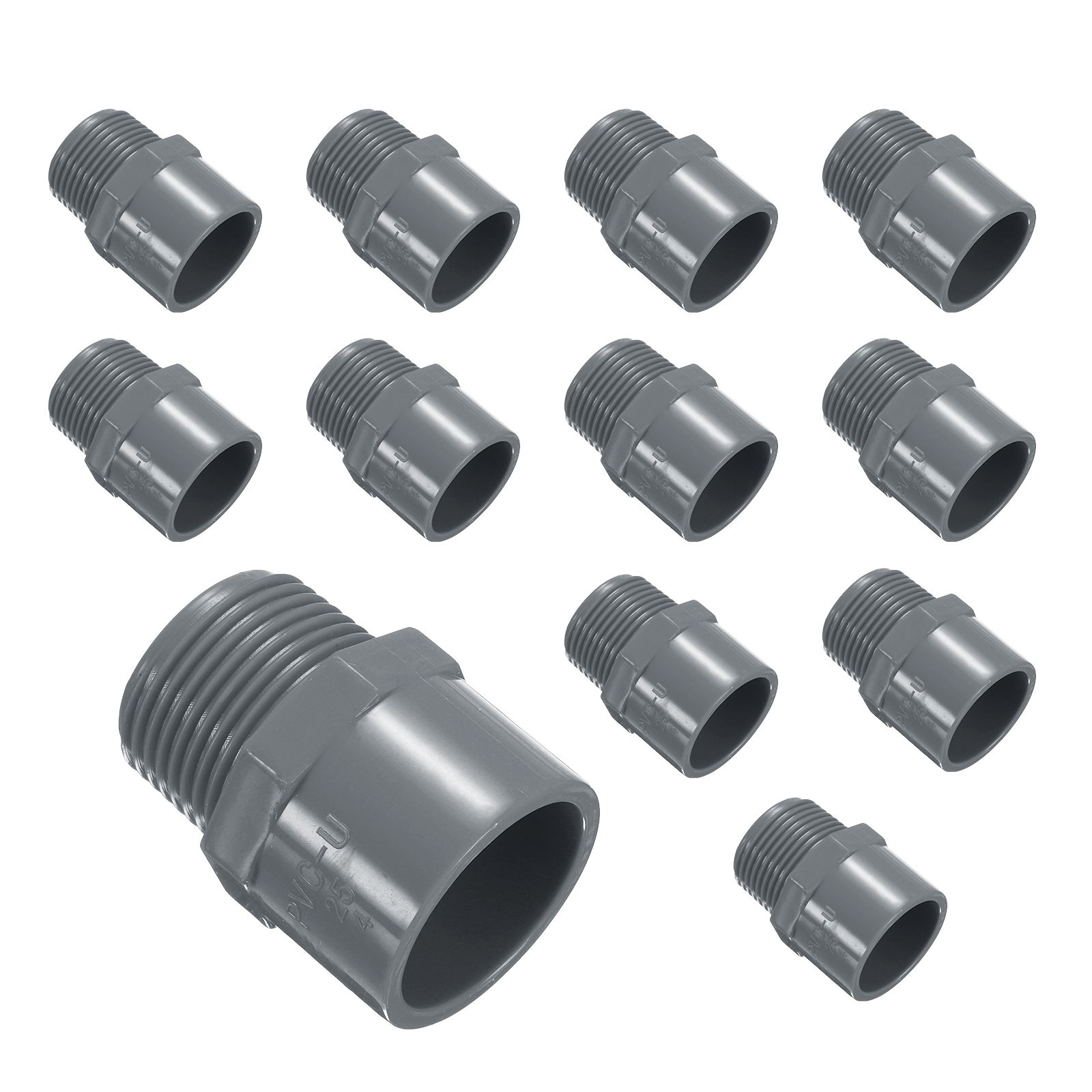 12 Pcs Union PVC Pipe Fitting 3/4" Male Adapter Thread Connector, Grey
