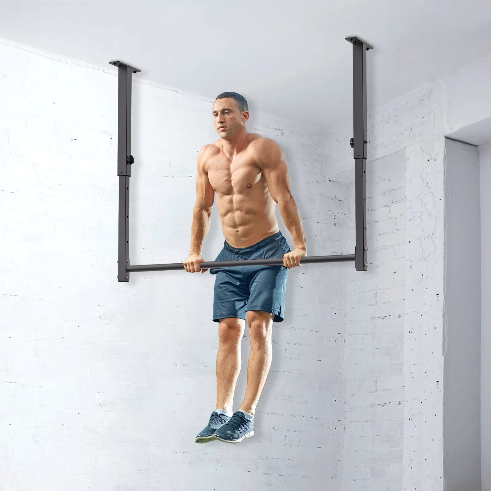 48" Heavy Duty Ceiling Pull Up Bar - Adjustable Height, Comfortable Grip, Eas...