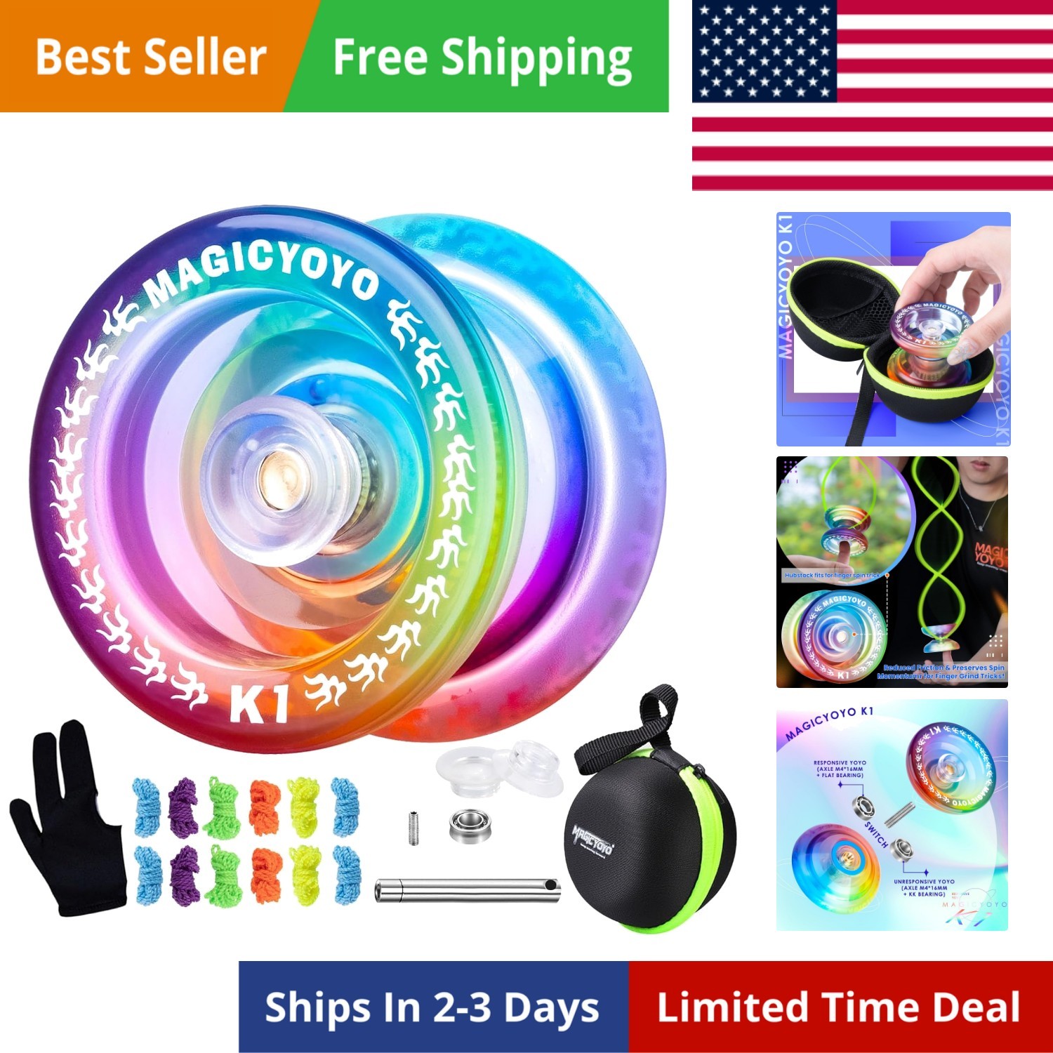 Responsive YoYo K1-Plus for Kids Beginners with Yoyo Storage Bag + 12 Yoyo St...