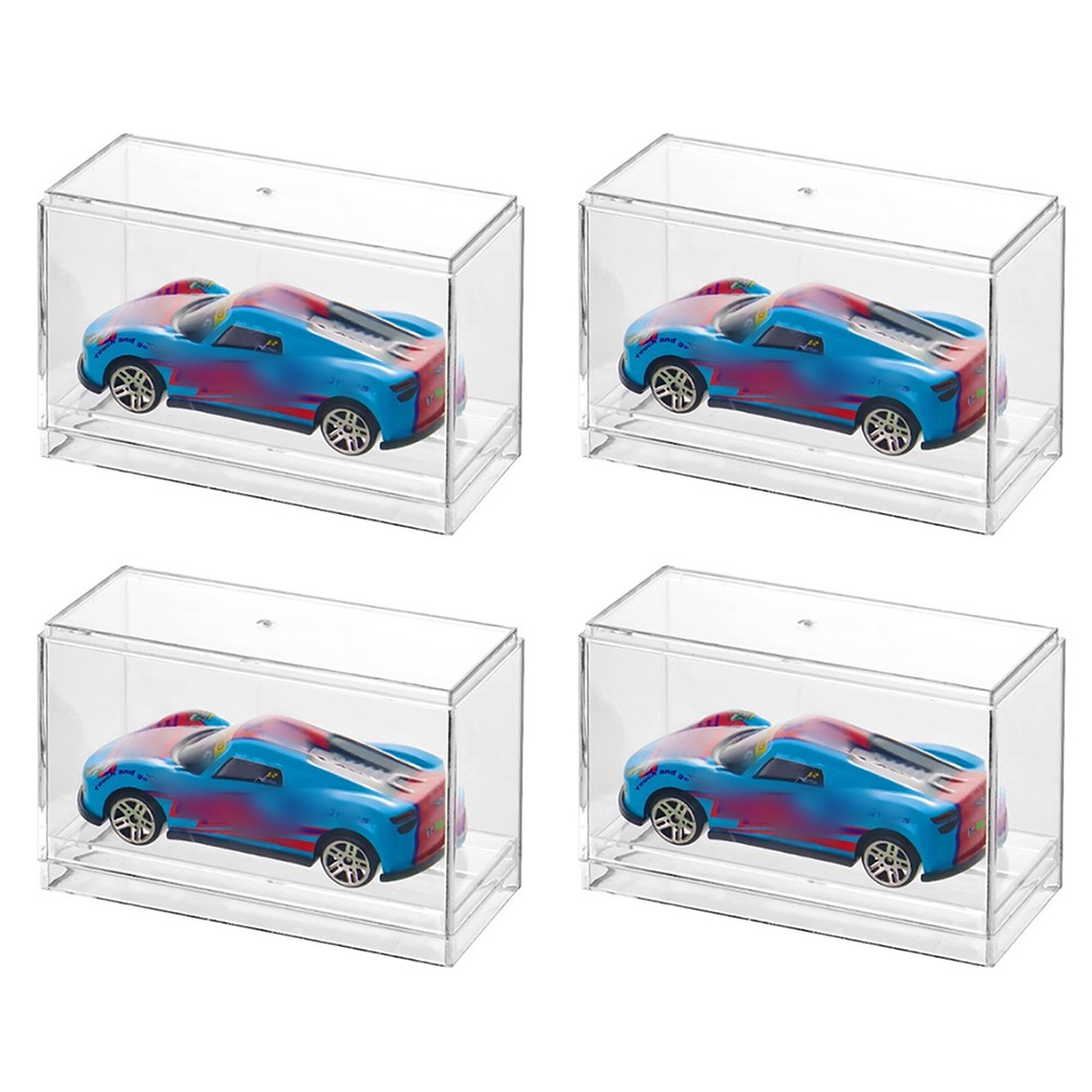 4Pcs Clear Acrylic Display Case Storage Organizers Box For 1/64 Scale Toy Cars