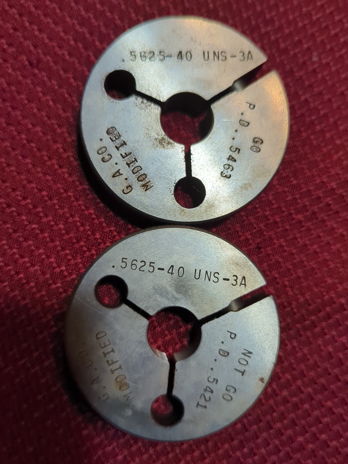 G.A.CO. Thread Ring Gage Set .5625-40 UNS-3A GO .5463 NOGO .5421 (RG12)