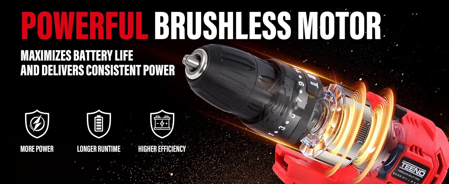 Brushless Power Tool Combo Kit, 6-in-1 Cordless Interchangeable Multi-Tool Set