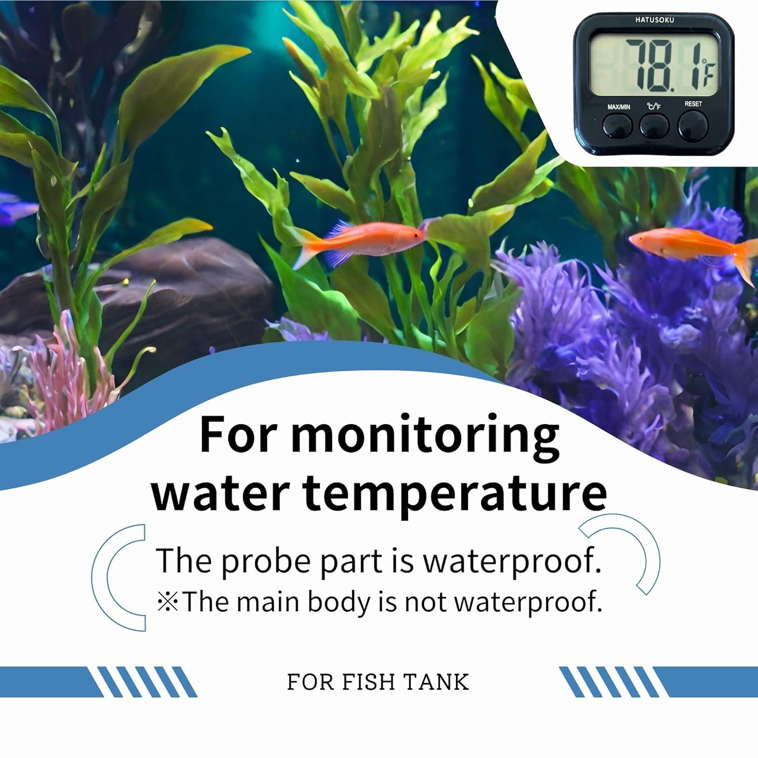 Digital Thermometer with External Sensor, Magnet, Suction Cup, Water Thermometer