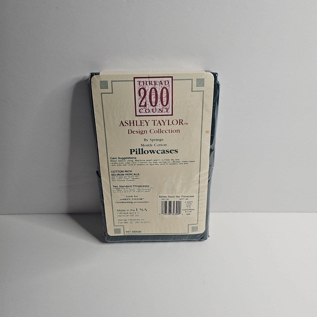 Ashley Taylor STANDARD Pillowcase Set 2 Piece Evergreen 200 Thread Count Green
