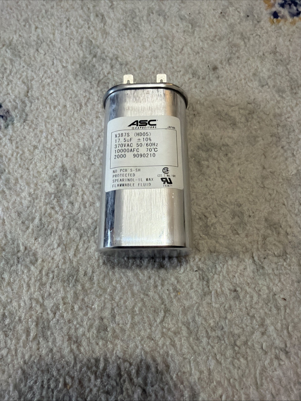 ASC X387S HD05 17.5uF 370VAC Motor Run Capacitor HVAC 50/60Hz