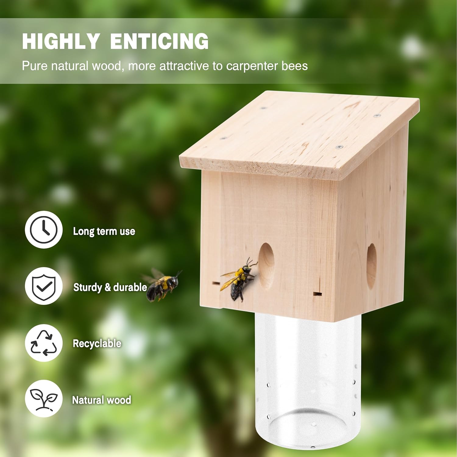 Carpenter Bee Trap for outside - Pentroof Style Nature Hanging Wood Carpenter Be