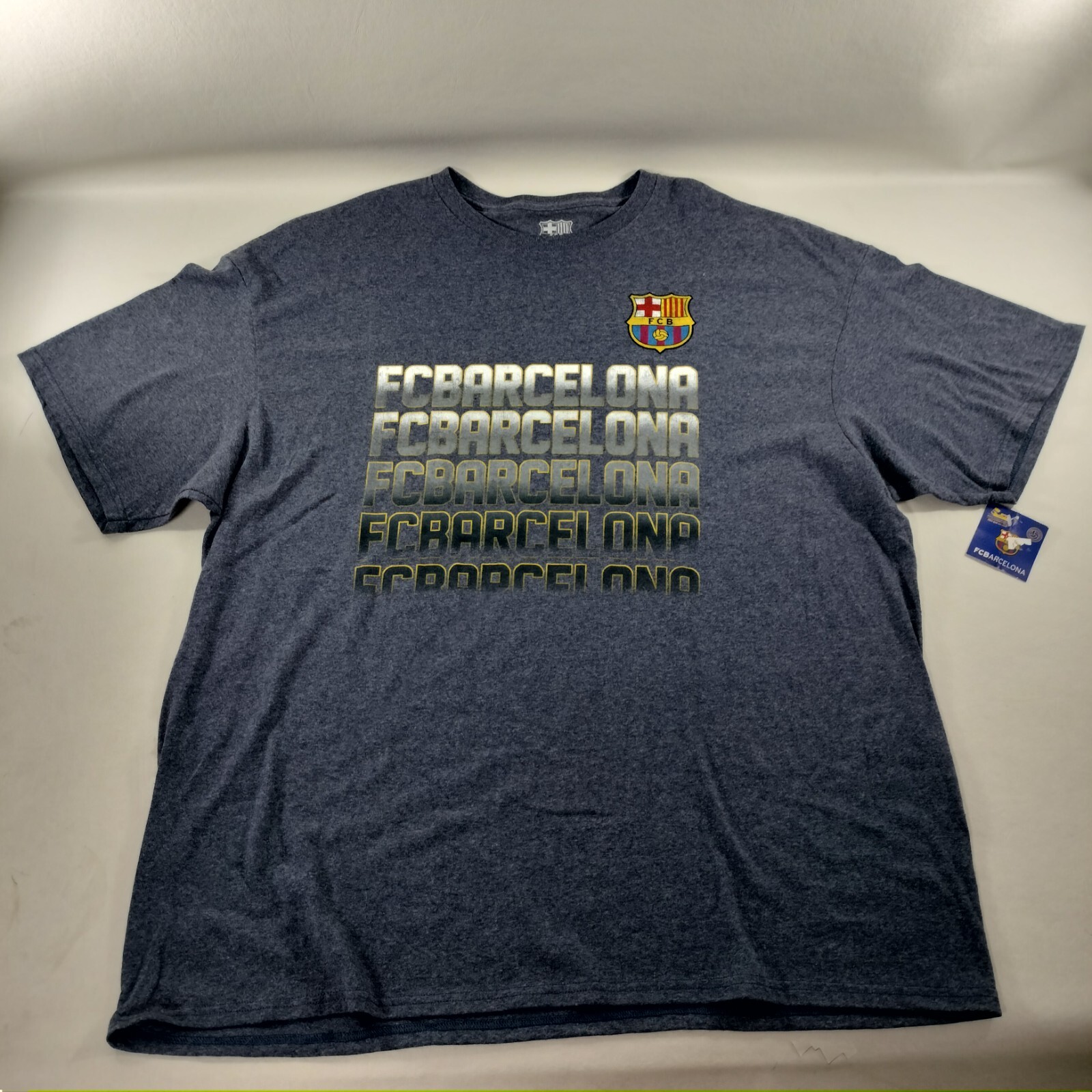 Original FC Barcelona Gray Spell Out Leisure T Shirt  Mens Size 2XL NWT