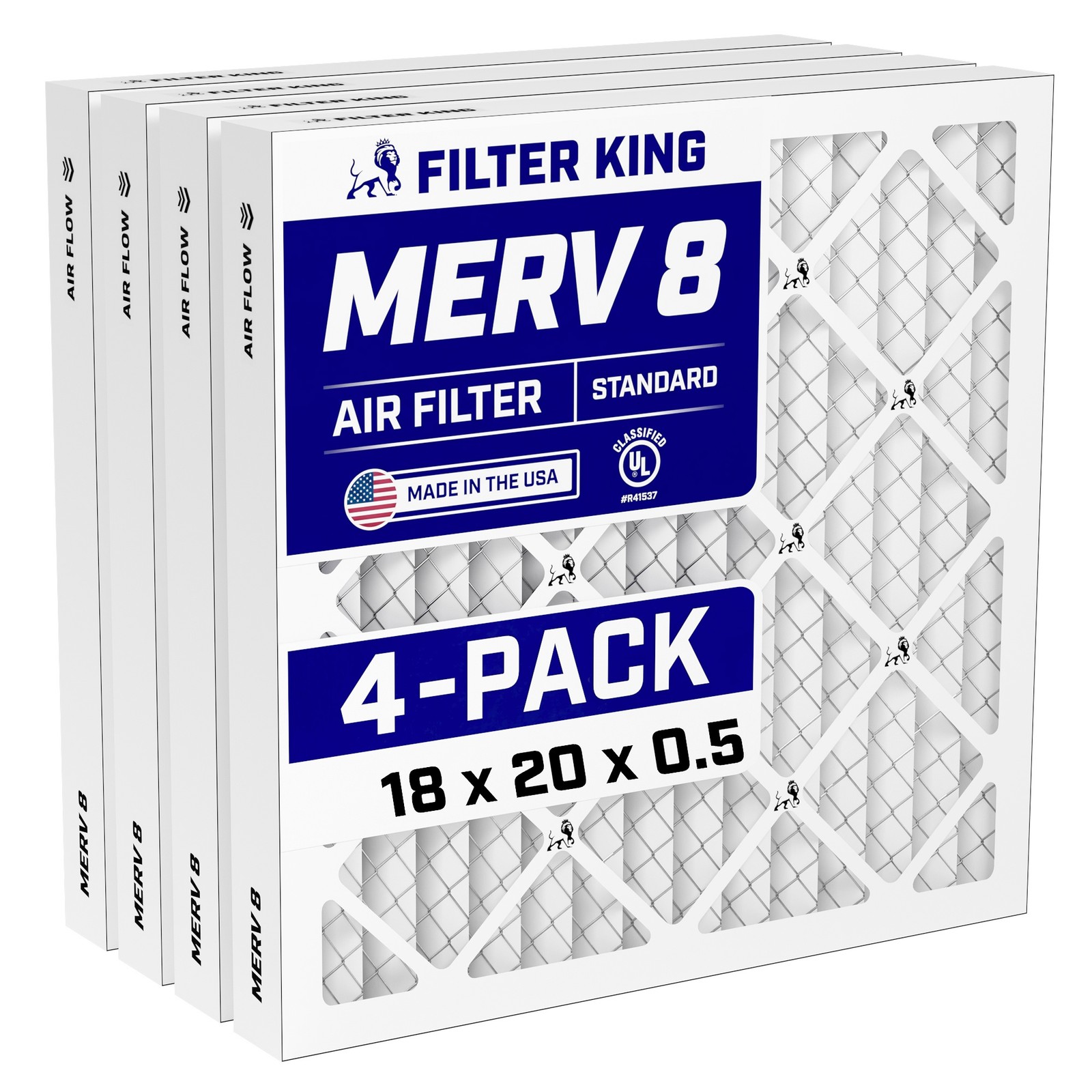 Filter King 18x20x0.5 Air Filter 4-PACK MERV 8 Actual Size 18 x 20 x 0.5"