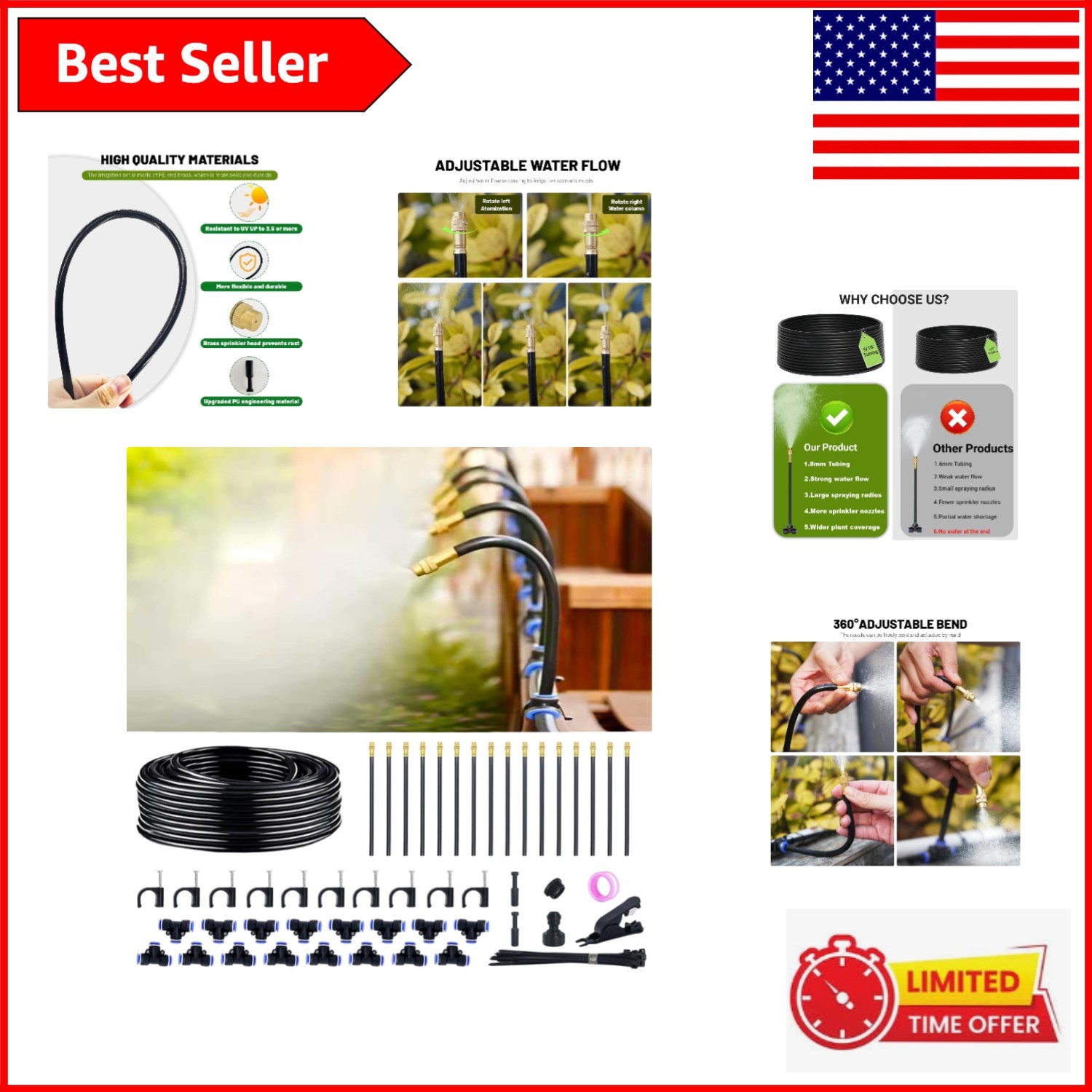 50 FT Adjustable Drip Irrigation System with 16 Durable Nozzles for Healthy G...