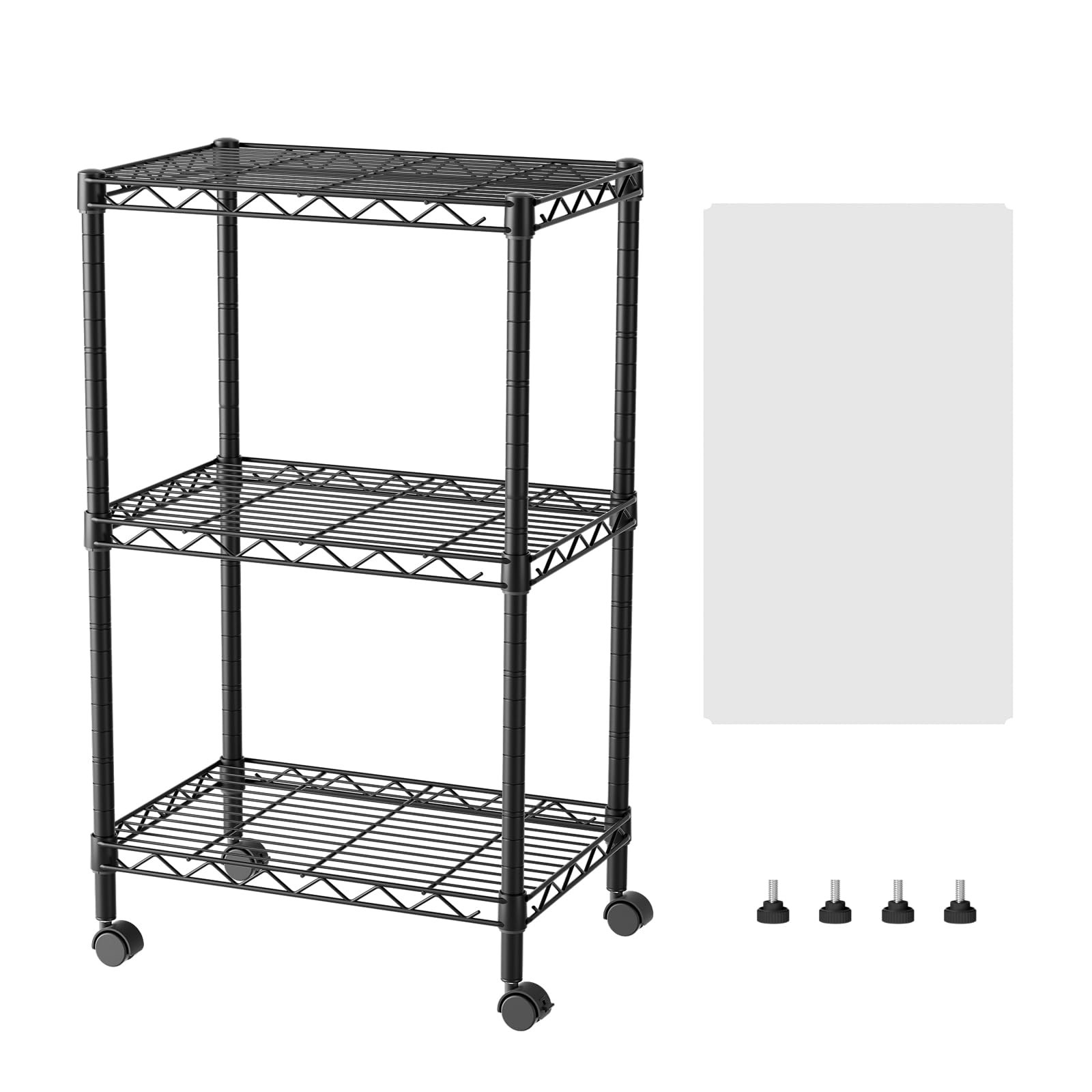 3 Tier Wire Shelving Unit with Wheels Adjustable Metal Storage Rack Black