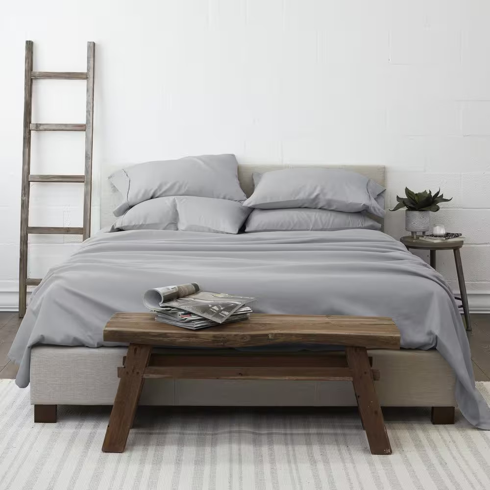 6-Piece Light Gray Solid Microfiber King Sheet Set Free Shipping New