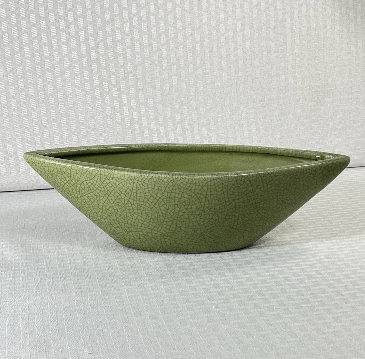 Vintage MCM Green Crackle Glass Ceramic Planter 13.5 x 5 x 4 signed WCL