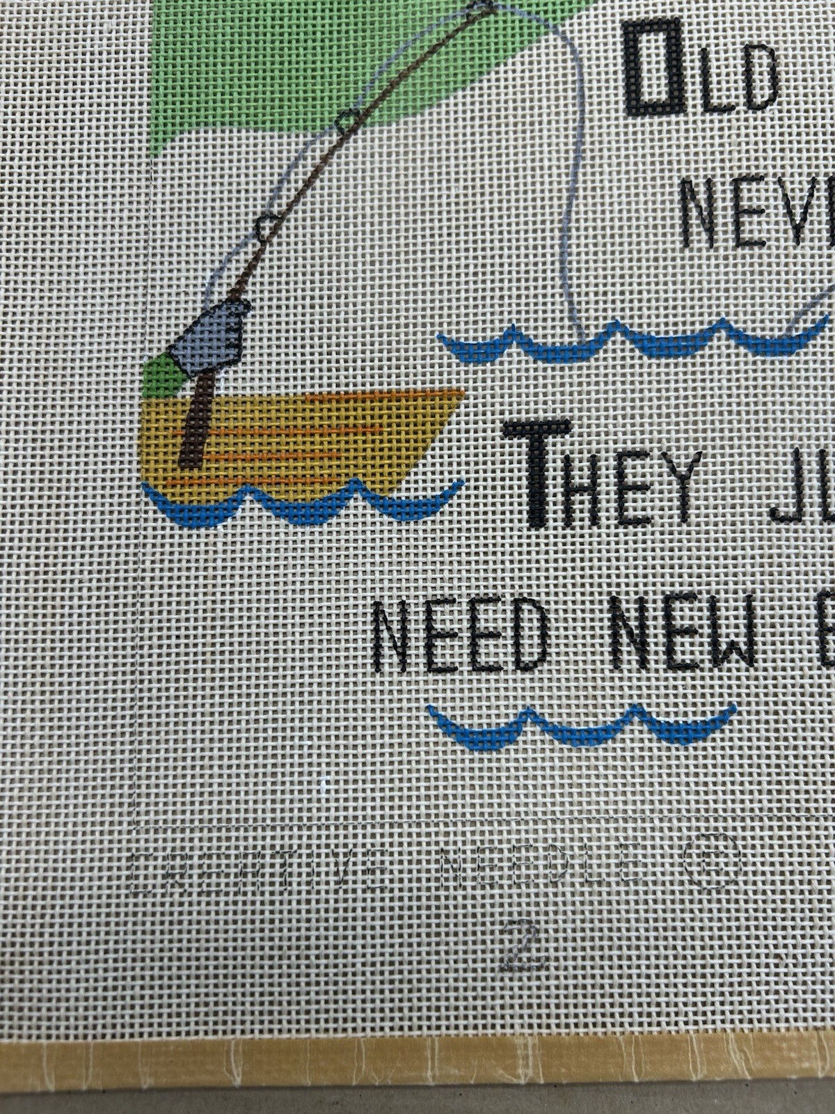 Fisherman Poem Needlepoint Canvas Colorful Pattern Hand Painted Creative Design